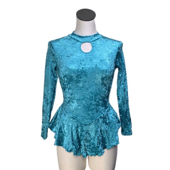 Gilda Marx VTG High Neck Keyhole Skirt Velvet Skate Leotard Dress Y/J Adult XS - Picture 4 of 16